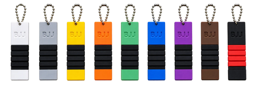 Nine BJJ belt keychain colors, including black